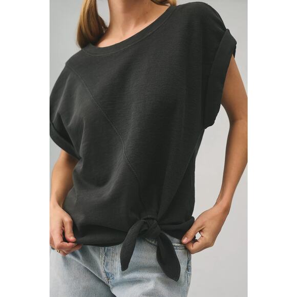 Pilcro Anthropologie Washed Black Tie Front Top Size Medium Short Sleeve - Picture 1 of 5